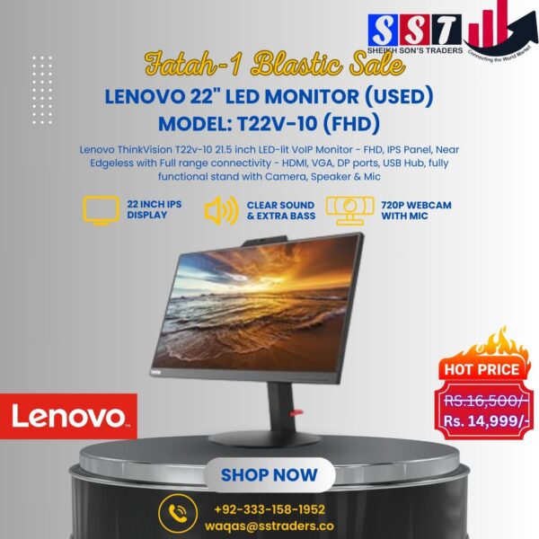 Lenovo 22" LED Monitor (used) Model: T22V-10 (FHD)